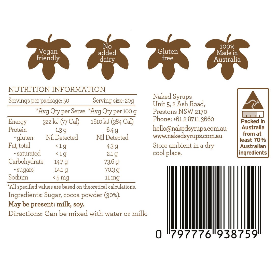 Naked Syrups Chocolate Powder 1Kilo