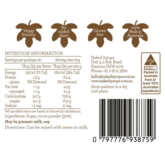 Naked Syrups Chocolate Powder 1Kilo