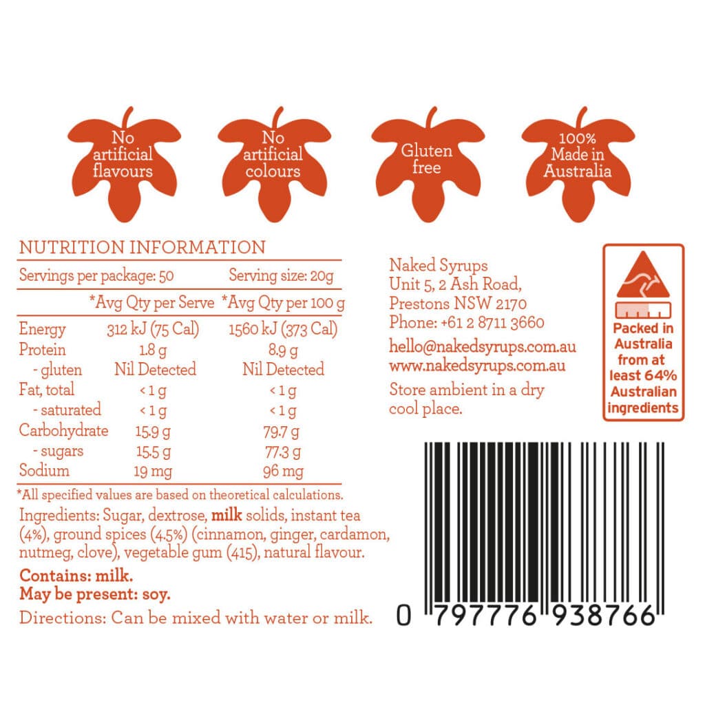 Naked Syrups Spiced Chai Powder 1Kilo