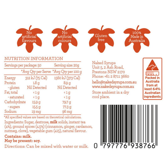 Naked Syrups Spiced Chai Powder 1Kilo